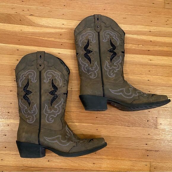 Laredo Western Brown Embroidered Cowboys Boots - Picture 1 of 8